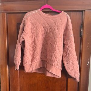 Quilted Pink Sweatshirt with Floral Stitch